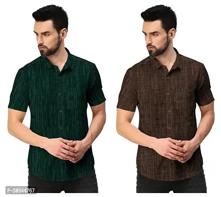 Reliable Multicoloured Cotton Textured Casual Shirts For Men Pack Of 2-thumb0