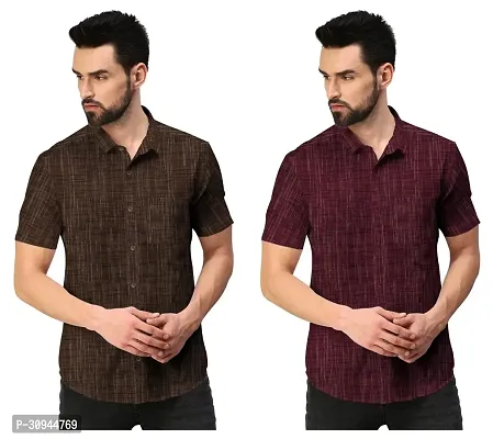 Reliable Multicoloured Cotton Textured Casual Shirts For Men Pack Of 2-thumb0