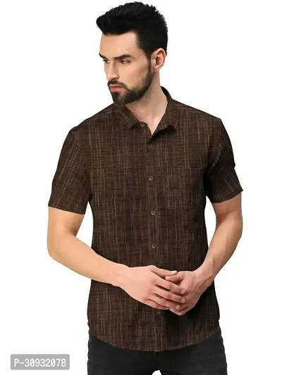 Reliable Brown Cotton Textured Casual Shirt For Men-thumb0