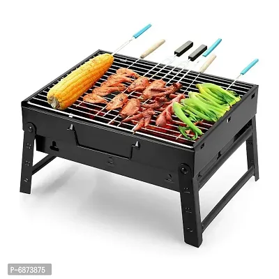 Foldeable Charcoal BBQ Grill Set, Stainless Steel Portable Folding Charcoal Barbecue Grill, Barbecue for Outdoor Picnic Patio Backyard Camping Cooking ( Bbq , Bbq Air Blower ,Oil brush ,bbq stick)-thumb0
