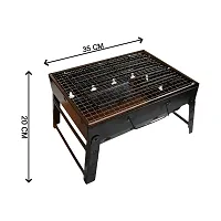 Foldeable Charcoal BBQ Grill Set, Stainless Steel Portable Folding Charcoal Barbecue Grill, Barbecue for Outdoor Picnic Patio Backyard Camping Cooking ( Bbq , Bbq Air Blower ,Oil brush ,bbq stick)-thumb1