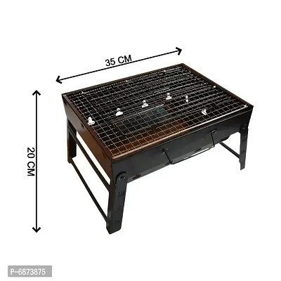 Foldeable Charcoal BBQ Grill Set, Stainless Steel Portable Folding Charcoal Barbecue Grill, Barbecue for Outdoor Picnic Patio Backyard Camping Cooking ( Bbq , Bbq Air Blower ,Oil brush ,bbq stick)-thumb2