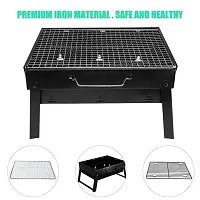 Foldeable Charcoal BBQ Grill Set, Stainless Steel Portable Folding Charcoal Barbecue Grill, Barbecue for Outdoor Picnic Patio Backyard Camping Cooking ( Bbq , Bbq Air Blower ,Oil brush ,bbq stick)-thumb2