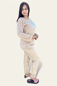 Women Winter Furr Warm Top and Bottom Set Night Suit (GOLDEN WITH WHITE HEART LOGO)-thumb3