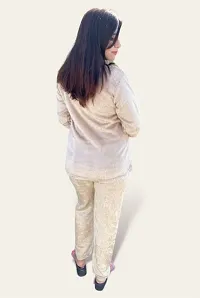 Women Winter Furr Warm Top and Bottom Set Night Suit (GOLDEN WITH WHITE HEART LOGO)-thumb1