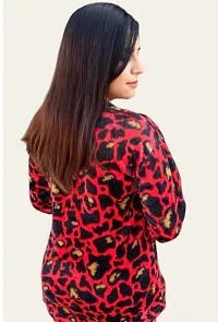 Women Woolen Furr Red Leopard Print Night Suit Set-thumb1