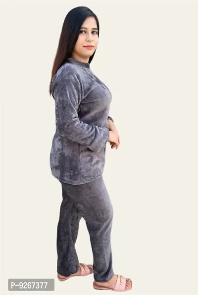 Women Winter Velvet Warm Top and Bottom Set Night Suit-thumb2