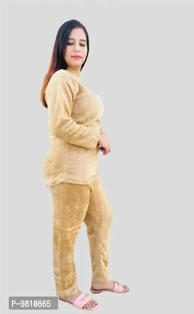 Women Winter Furr Warm Top and Bottom Set Night Suit (Heavy Material)-thumb2