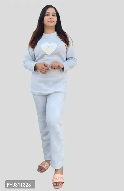 Women Winter Furr Warm Top and Bottom Set Night Suit (Heavy Material)-thumb0