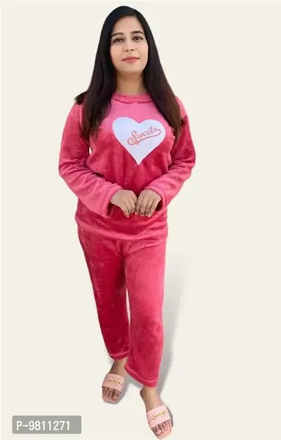 Women Winter Furr Warm Top and Bottom Set Night Suit (Heavy Material)-thumb2