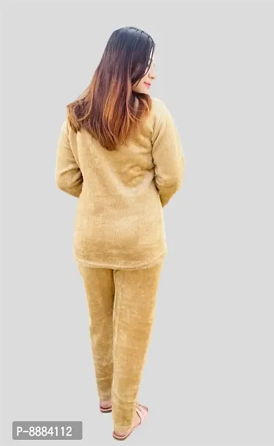Women Winter Woolen Fur Warm Top and Bottom Set Night Suit-thumb2