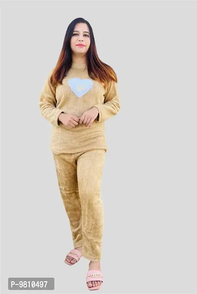 Women Winter Furr Warm Top and Bottom Set Night Suit (Heavy Material)-thumb0