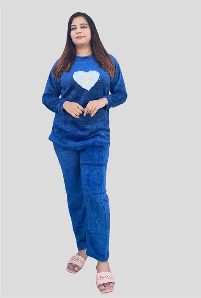 winter woolen fur night suit top bottom set