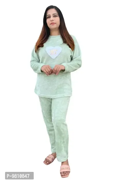 Women Winter Furr Warm Top and Bottom Set Night Suit (Heavy Material)