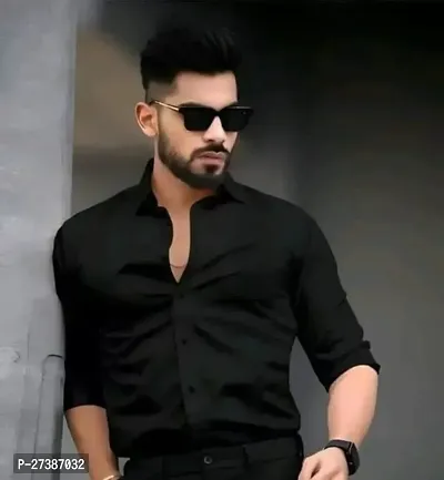 Trendy Black Cotton Semi Formal Shirt For Men