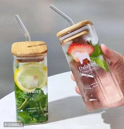 Fancy Food Storage Square Shape And Drinking Glass Sipper Straw Tumbler Mug With Straw Beer Soda And Fruit Juice Milk Mason Jar 270 Ml Kitchen Forsugar,Candy, Cookie, Rice And Spice Jar-thumb4