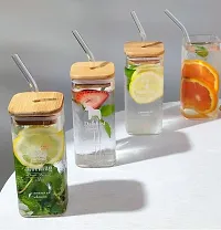 Fancy Food Storage Square Shape And Drinking Glass Sipper Straw Tumbler Mug With Straw Beer Soda And Fruit Juice Milk Mason Jar 270 Ml Kitchen Forsugar,Candy, Cookie, Rice And Spice Jar-thumb2