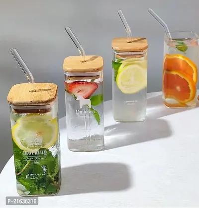 Fancy Food Storage Square Shape And Drinking Glass Sipper Straw Tumbler Mug With Straw Beer Soda And Fruit Juice Milk Mason Jar 270 Ml Kitchen Forsugar,Candy, Cookie, Rice And Spice Jar-thumb3