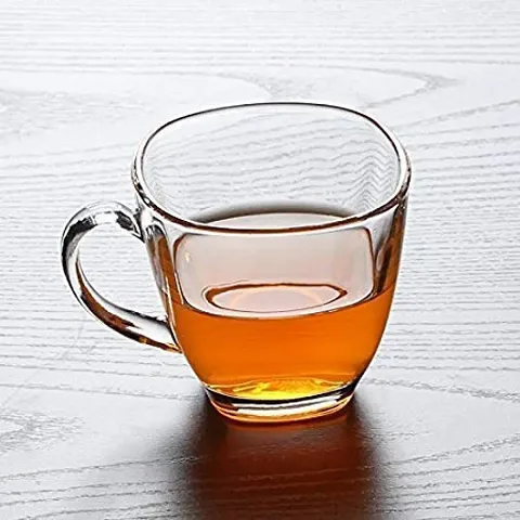 Necwa Crystal Clear Square Glass 205ML Tea|Coffee Cup Set of 6