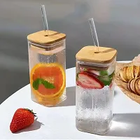 Fancy Food Storage Square Shape And Drinking Glass Sipper Straw Tumbler Mug With Straw Beer Soda And Fruit Juice Milk Mason Jar 270 Ml Kitchen Forsugar,Candy, Cookie, Rice And Spice Jar-thumb1