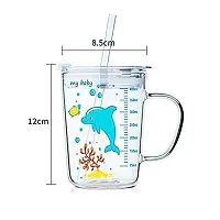 nbsp;Big Transparent Glass Mug/Cup For Girls And Boys -Kids With Straw, Glass Cup/Mug For Kids With A Random Design Cartoon Print Of Dolphin And Other Cartoons, Comes With A Single Set Of 470Ml-thumb2