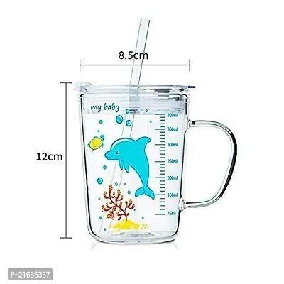 nbsp;Big Transparent Glass Mug/Cup For Girls And Boys -Kids With Straw, Glass Cup/Mug For Kids With A Random Design Cartoon Print Of Dolphin And Other Cartoons, Comes With A Single Set Of 470Ml-thumb3