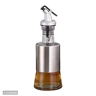 Glass Oil Dispenser Bottle, Oil Bottle For Kitchen Oil Containers Oil Spray Bottle Glass With Steel Cover Bottle Leakproof Stainless Steel Condiment Dispenser Steel -Pack Of 1, 200 Ml