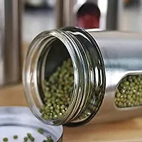 Set Of 2 Pieces Stainless Steel Plated Glass Jar Canister For Home And Kitchen Airtight Food Storage Organizer Visible Window Capacity 800 Ml-thumb2