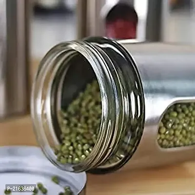 Set Of 2 Pieces Stainless Steel Plated Glass Jar Canister For Home And Kitchen Airtight Food Storage Organizer Visible Window Capacity 800 Ml-thumb3