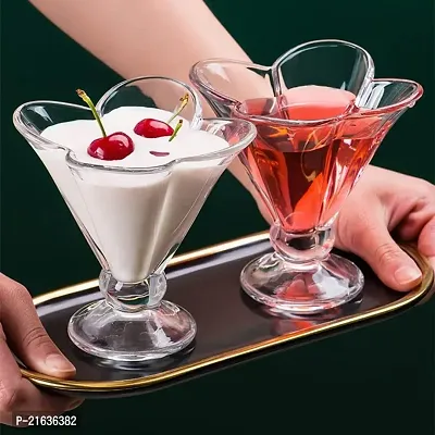 Italian Premium Flower Design Glass Dessert And Ice Cream Bowl | Crystal Ice Cream Cup Set Of 6Pc