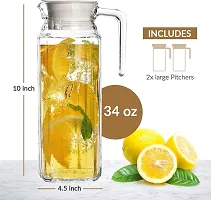 Glass Water Jug With Lid Glass Pitcher Hot Water Jug Milk Carafe Glass Water Jug For Dining Table -Pack Of 1 Glass Water Jug Square 1.1Ltr-thumb1