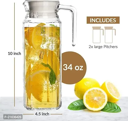 Glass Water Jug With Lid Glass Pitcher Hot Water Jug Milk Carafe Glass Water Jug For Dining Table -Pack Of 1 Glass Water Jug Square 1.1Ltr-thumb2