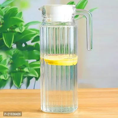 Glass Water Jug With Lid Glass Pitcher Hot Water Jug Milk Carafe Glass Water Jug For Dining Table -Pack Of 1 Glass Water Jug Square 1.1Ltr