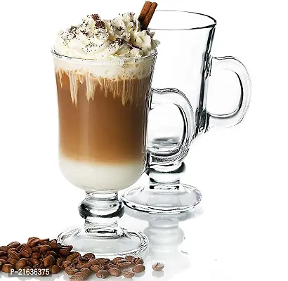 Irish Coffee Mugs With Handle, Long Colombian Glasses Tall Funnel Clear Glasses For Iced Coffee, Latte, Espresso, Cappuccino, Falooda, Hot Chocolate, Juice Big Plain Glasses 270Ml