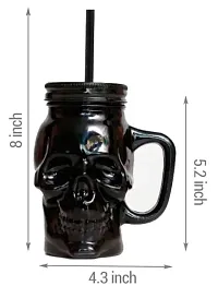 Skull Shape Glass Mason Jar 450 Ml Set Of 1 With Lid And Straw, Coco, Mason Jar With Lid And Re-Usable Mug For Juice, Mocktail, Shakes, Drinks With Handle -Black-thumb3