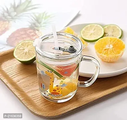 Glass Tumbler With Lid And Straw Coffee Mug Tea Cup Travel Mug Smoothies Fruit Juice Bottle For Home And Office Milk Thick Shake Mug Juice Mug 370Ml-thumb2