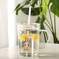 Glass Tumbler With Lid And Straw Coffee Mug Tea Cup Travel Mug Smoothies Fruit Juice Bottle For Home And Office Milk Thick Shake Mug Juice Mug 370Ml-thumb2