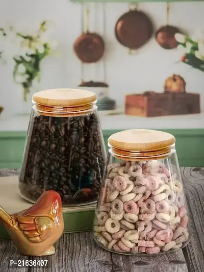 nbsp;Glass Food Storage Jar With Wooden Lid Wooden Lid Jar For Cookie, Spice, Jam, Honey Glass Food Storage Jar -950Ml-thumb3