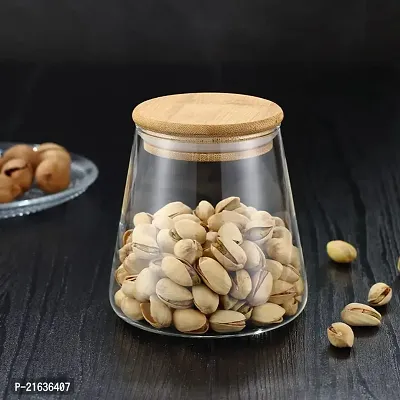nbsp;Glass Food Storage Jar With Wooden Lid Wooden Lid Jar For Cookie, Spice, Jam, Honey Glass Food Storage Jar -950Ml-thumb0