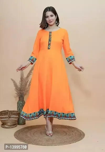 Elegant Orange Printed Rayon Kurta For Women-thumb0