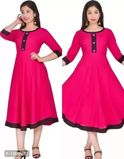 Elegant Pink Solid Rayon Kurta For Women-thumb0