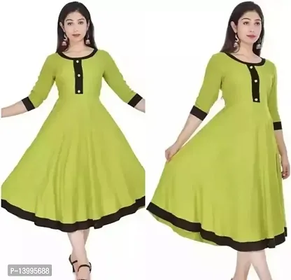 Elegant Green Solid Rayon Kurta For Women