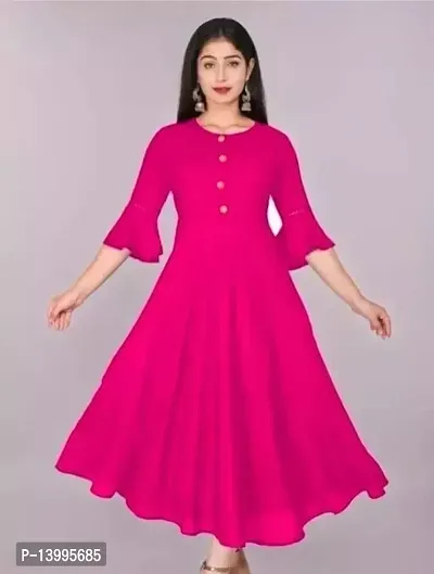 Elegant Pink Solid Rayon Kurta For Women