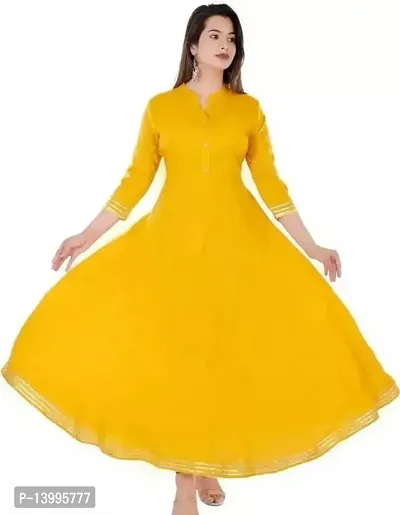 Elegant Yellow Solid Rayon Kurta For Women-thumb0