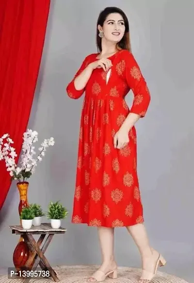 Elegant Red Printed Rayon Kurta For Women