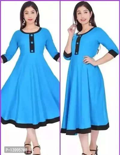 Elegant Blue Solid Rayon Kurta For Women