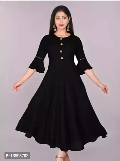 Elegant Black Solid Rayon Kurta For Women-thumb0