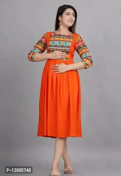 Elegant Red Printed Rayon Kurta For Women-thumb0