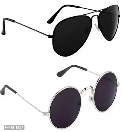 Fabulous Black Metal Aviator Sunglasses For Men Pack Of 2