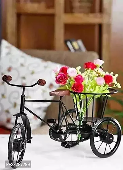 Wooden Wrought Iron Cycle Rickshaw Toy for Kids and Home Decor Showpiece-thumb0